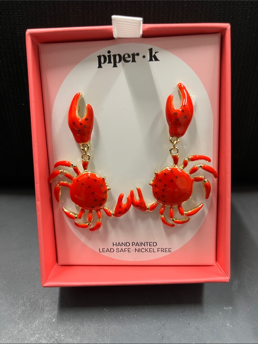 NIB Piper•k Hand-Painted Red Crab Drop Earrings